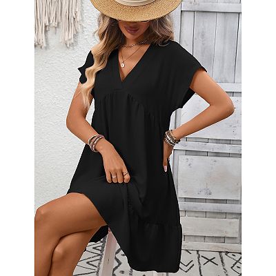 loose babydoll dress Social And Chic Velvet Babydoll Dress In Army Green