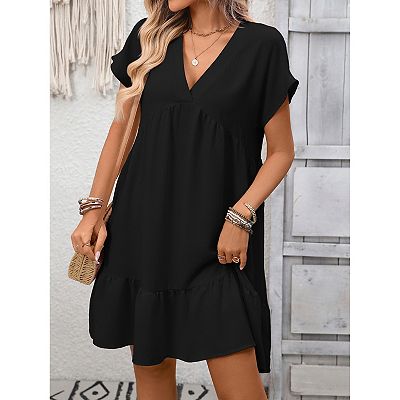 v neck short sleeve dresses A Line/Princess V-Neck Short Sleeves Mother of the Bride Dresses With Flower & Ruches Pale Blue