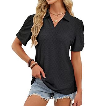 Womens Short Sleeve Sweater Polo Pollover Sweaters Business Casual Tops Summer V Neck Shirts