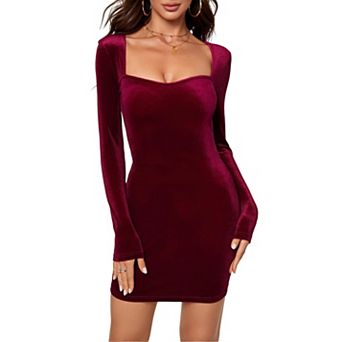 Women's Slim Waist Velvet Hip Dress Tight Fit Party Dress