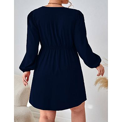 Women Plus Size Wrap Twist Knot Long Sleeve Dress