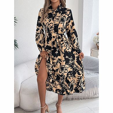 Women's long sleeved shirt skirt with lotus leaf edge skirt