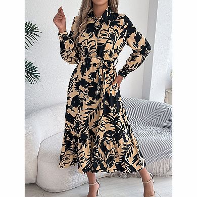 Women's long sleeved shirt skirt with lotus leaf edge skirt