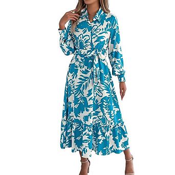 Women's long sleeved shirt skirt with lotus leaf edge skirt