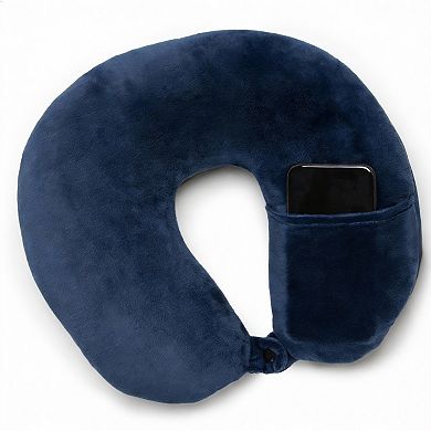 Microbead Travel Pillow Plush Neck Support with Phone Pocket