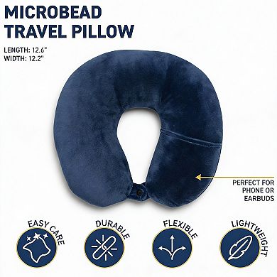Microbead Travel Pillow Plush Neck Support with Phone Pocket