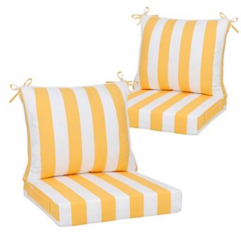 2 pc Outdoor Patio Chair Cushions, 24x24 Inch Deep Seat Cushion Set with Waterproof Removable Cover