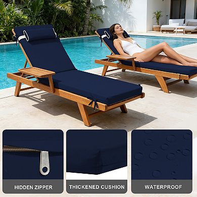 72"x21" Patio Poolside Chair Cushions, Adjustable Ties & Removable Cover,3" Thick High-Density Foam