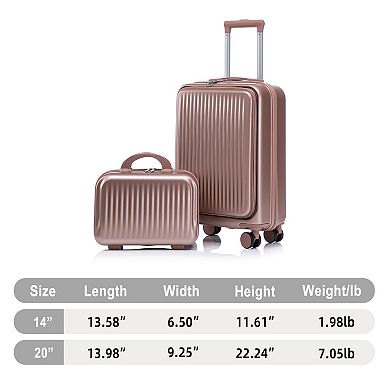 14/20 inch 2-set in ABS Spinner Wheel Luggage with Combination Lock and Front Opening Design