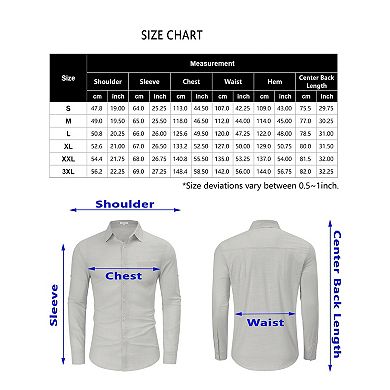 Men's Linen Shirts Casual Button Down Long Sleeve Solid Spread Collar with Pocket