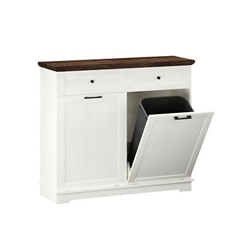 20 Gallon Double Tilt Out Trash Can Cabinet, White and Brown