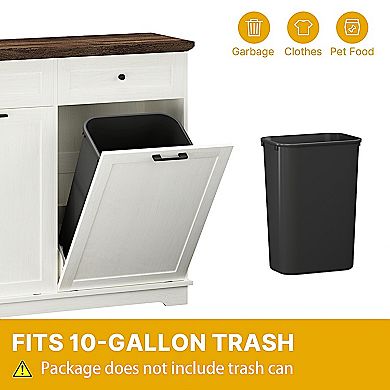 20 Gallon Double Tilt Out Trash Can Cabinet, White and Brown