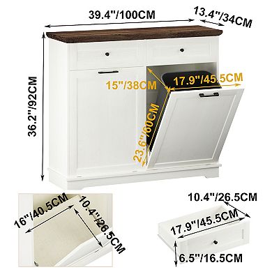 20 Gallon Double Tilt Out Trash Can Cabinet, White and Brown