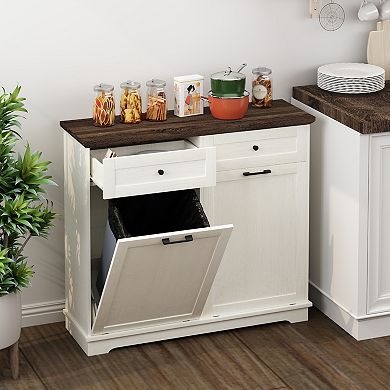 20 Gallon Double Tilt Out Trash Can Cabinet, White and Brown