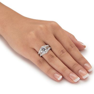 PalmBeach Jewelry 4.40 TCW Round Cubic Zirconia Platinum-plated Silver Jacket Bridal Ring Set