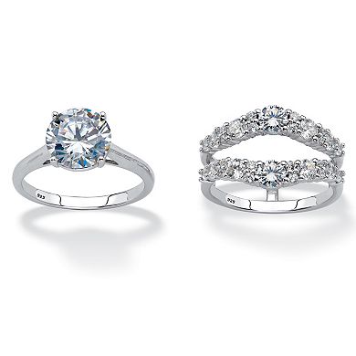 PalmBeach Jewelry 4.40 TCW Round Cubic Zirconia Platinum-plated Silver Jacket Bridal Ring Set