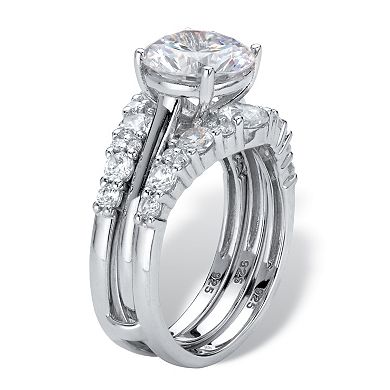 PalmBeach Jewelry 4.40 TCW Round Cubic Zirconia Platinum-plated Silver Jacket Bridal Ring Set