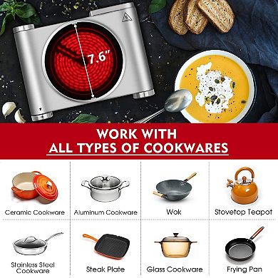 1200W Electric Cooktops with Infrared Ceramic Single Hot Plate, Portable & Lightweight, 120V