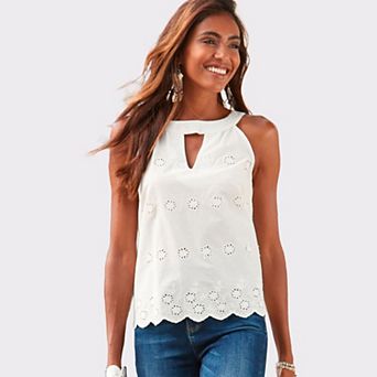 Lascana Women's Sleeveless Eyelet Lace Blouse