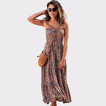 Lascana Women's Smocked Convertible Maxi Dress