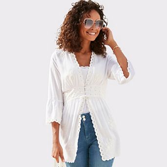 Lascana Women's Scalloped Crochet Detail Blouse