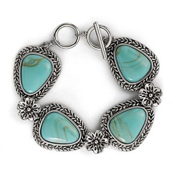 JS Jessica Simpson Womens Turquoise Bracelet with Flower Pendants 7.5"