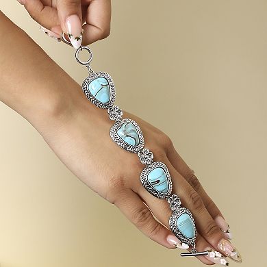 JS Jessica Simpson Womens Turquoise Bracelet with Flower Pendants 7.5"