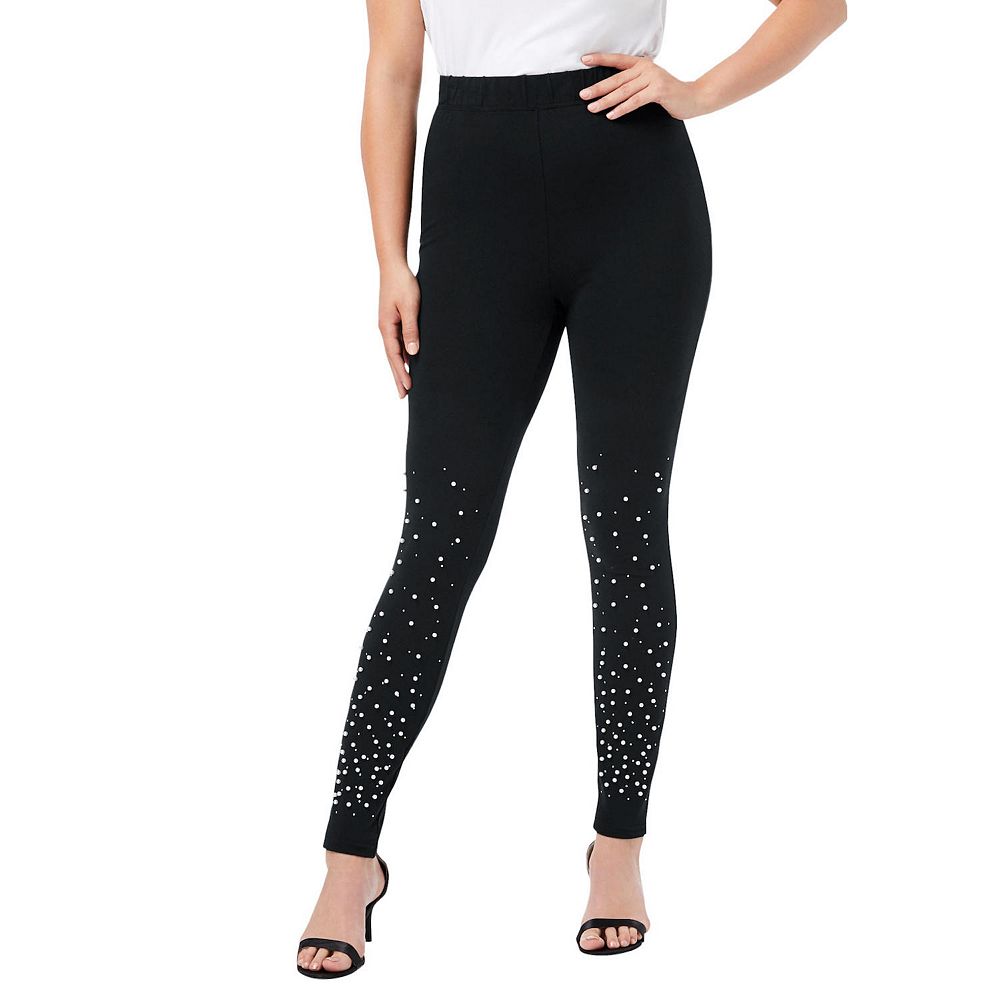 Roaman's Women's Plus Size Rhinestone And Pearl Legging