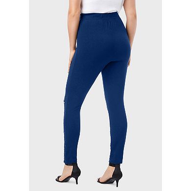 Roaman's Women's Plus Size Rhinestone And Pearl Legging