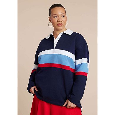 ELOQUII Women's Plus Size Striped Polo Shirt