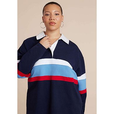 ELOQUII Women's Plus Size Striped Polo Shirt