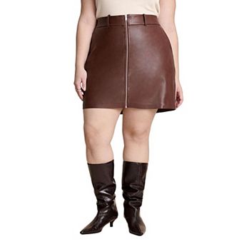 ELOQUII Women's Plus Size Faux Leather Mini Skirt
