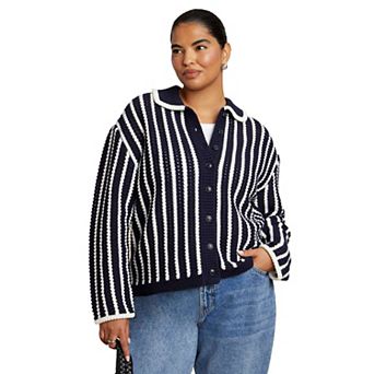 ELOQUII Women's Plus Size Striped Cardigan