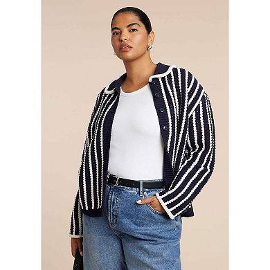 ELOQUII Women's Plus Size Striped Cardigan