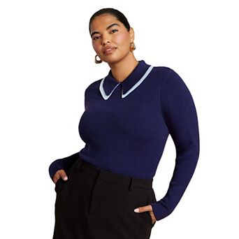 ELOQUII Women's Plus Size Double Collared Sweater