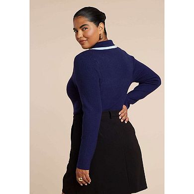 ELOQUII Women's Plus Size Double Collared Sweater