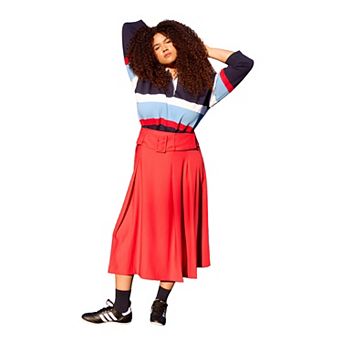 ELOQUII Women's Plus Size Pleated Belted Midi Skirt