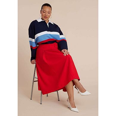 ELOQUII Women's Plus Size Pleated Belted Midi Skirt