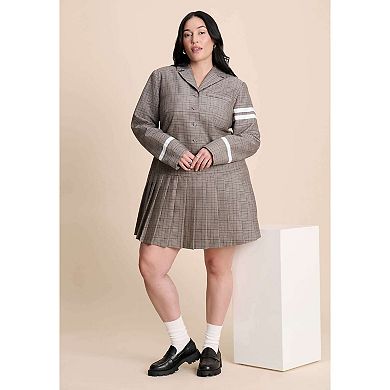 ELOQUII Women's Plus Size Pleated Plaid Mini Dress
