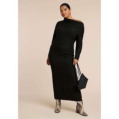 ELOQUII Women's Plus Size High Collar Sweater Dress