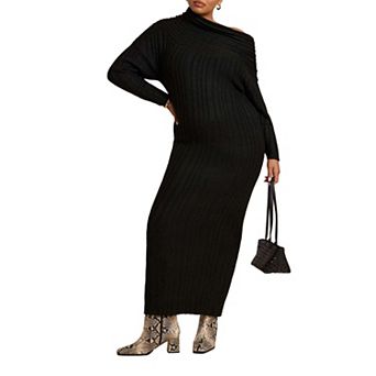 ELOQUII Women's Plus Size High Collar Sweater Dress