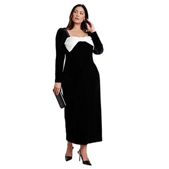 ELOQUII Women's Plus Size Velvet Maxi Dress With Bow