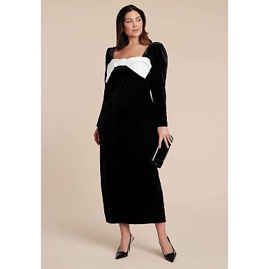 ELOQUII Women's Plus Size Velvet Maxi Dress With Bow