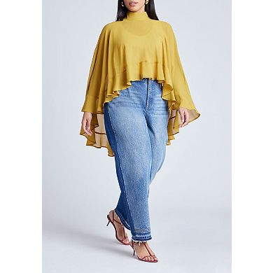 ELOQUII Women's Plus Size Ruffle Detail Asym Cape
