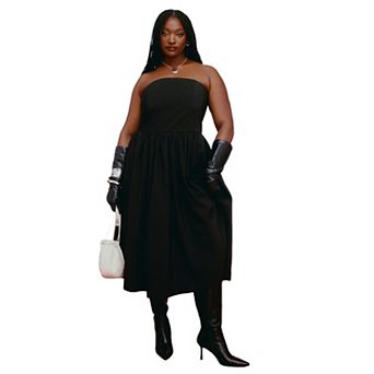 ELOQUII Women's Plus Size Strapless Flare Midi Dress