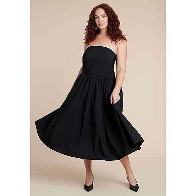 ELOQUII Women's Plus Size Strapless Flare Midi Dress