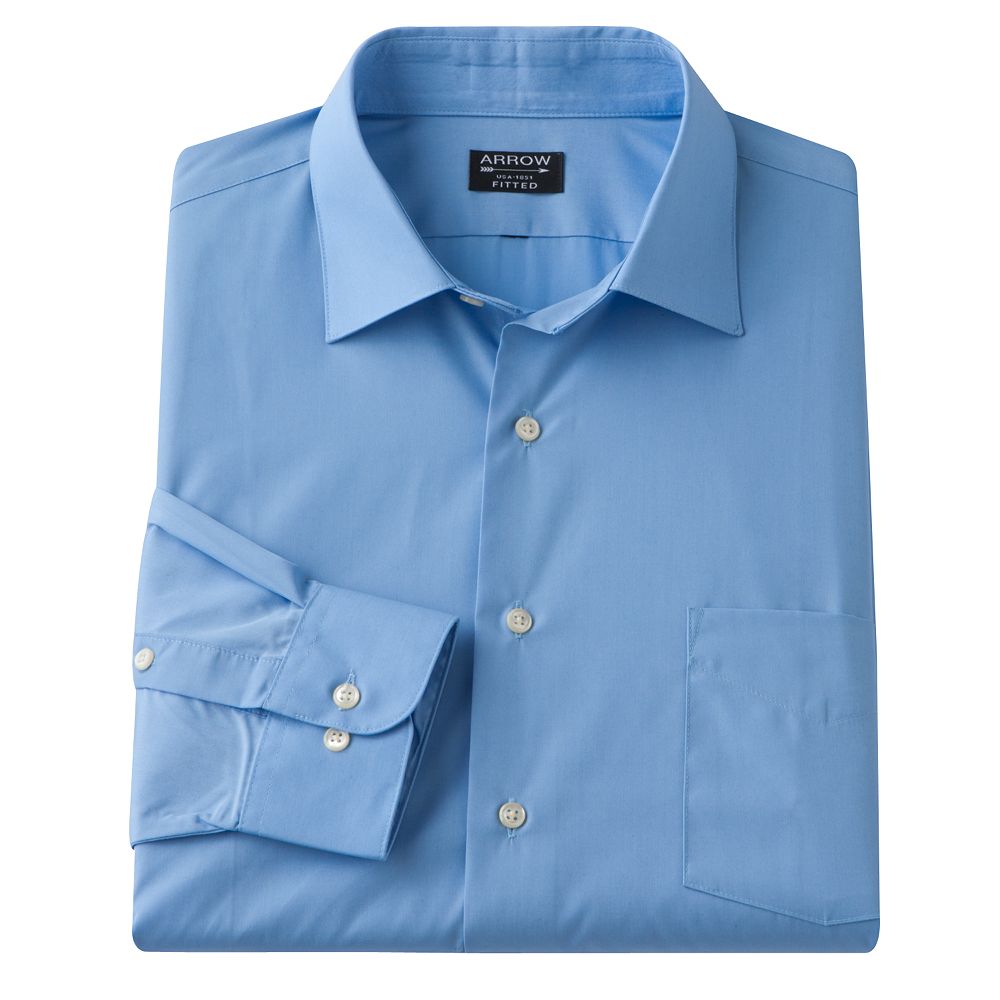 arrow poplin fitted dress shirt New Arrow Mens Wrinkle-Free Regular-Fit Poplin Point-Collar Dress Shirt  MSRP $45