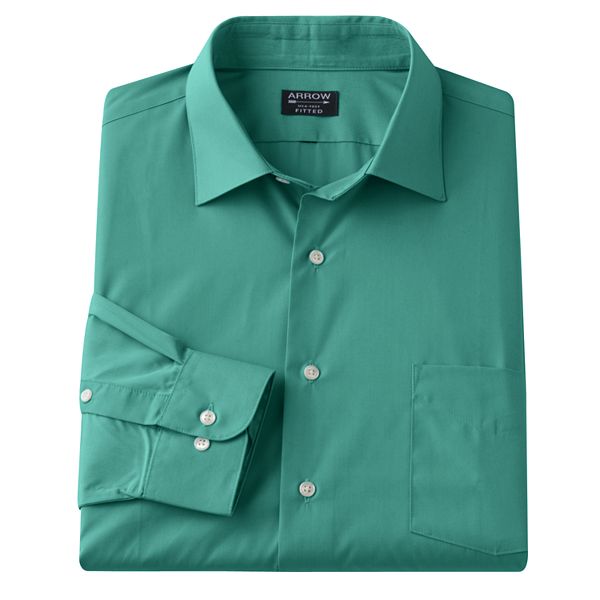 Arrow Fitted Solid Poplin Spread-Collar Dress Shirt - Men