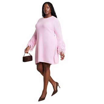 ELOQUII Women's Plus Size Textured Sleeve Mini Dress