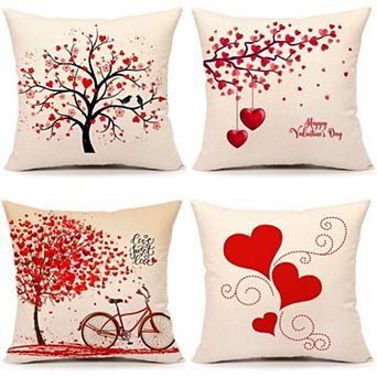 4 Valentines Day Throw Pillow Covers 18x18 Set of 4 Red Love Heart Home Decorations Cushion Case